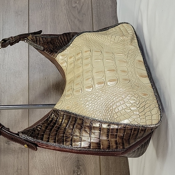 Brahmin Color Block Croc Embossed Leather Hobo Shoulder Bag - Picture 2 of 14